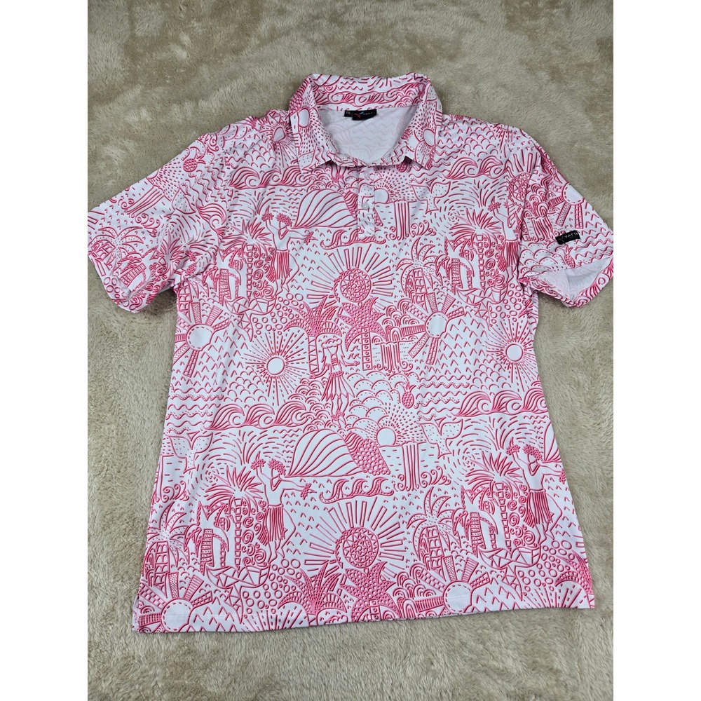 Yatta Golf Mens Polo XXL Pink White Tropical Print Short‎ Sleeve Performance